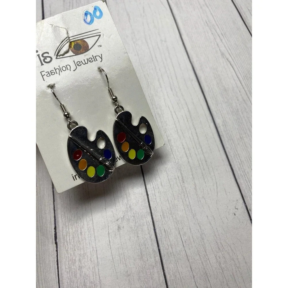 Iris Fashion Jewelry Paint Palette Earrings 2-Piece Colorful Art